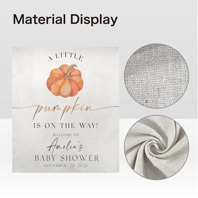 Alt view image 5 of 6 - Little Pumpkin Baby Shower Backdrop, Personalized Fall Baby Shower Banner, Custom Name Autumn Theme Baby Shower Sign, Pumpkin Party Decoration, Linen Fabric Tapestry