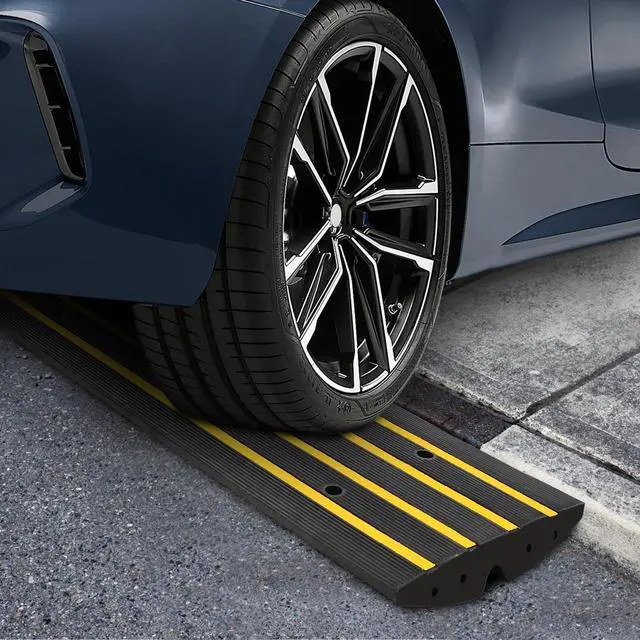 Alt view image 2 of 6 - 1 Pack 2.4" Rubber Curb Ramps 50 Ton Heavy Duty Driveway Transition Ramp | with Cable Channel for Garage Street Storefront
