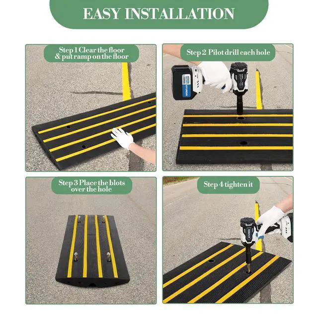 Alt view image 3 of 6 - 1 Pack 2.4" Rubber Curb Ramps 50 Ton Heavy Duty Driveway Transition Ramp | with Cable Channel for Garage Street Storefront