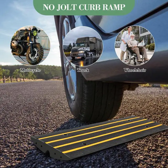 Alt view image 4 of 6 - 1 Pack 2.4" Rubber Curb Ramps 50 Ton Heavy Duty Driveway Transition Ramp | with Cable Channel for Garage Street Storefront