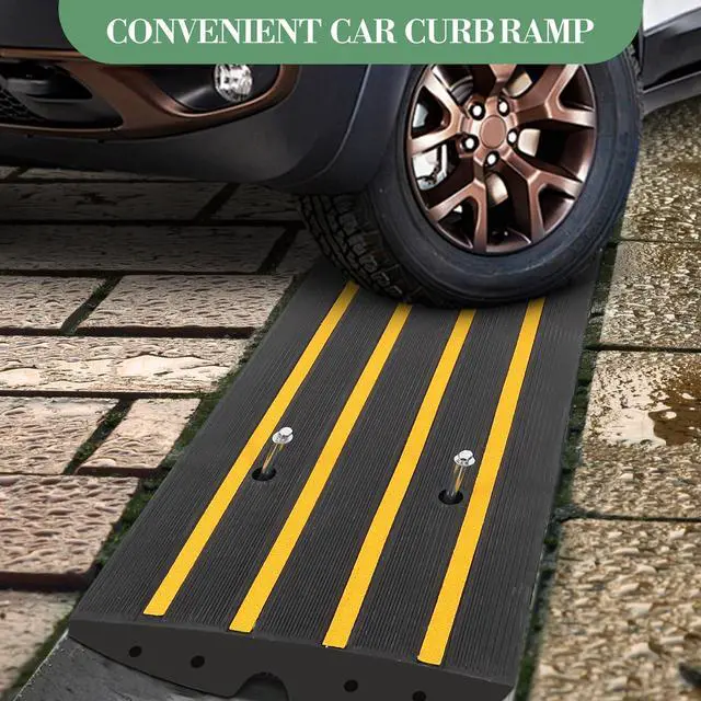 Alt view image 5 of 6 - 1 Pack 2.4" Rubber Curb Ramps 50 Ton Heavy Duty Driveway Transition Ramp | with Cable Channel for Garage Street Storefront