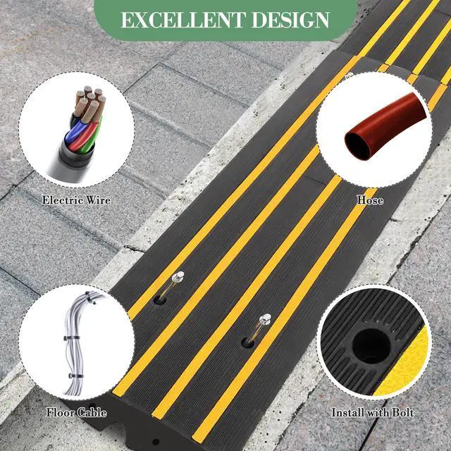 Alt view image 6 of 6 - 1 Pack 2.4" Rubber Curb Ramps 50 Ton Heavy Duty Driveway Transition Ramp | with Cable Channel for Garage Street Storefront