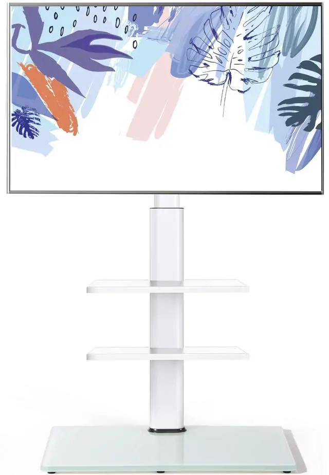 Main image of Floor TV Stand for 32 39 40 43 49 50 55 60 Inch TVs, TV Floor Stand with Swivel Mount, Max Holds 66lbs, White Glass Base, Height Adjustable TV Mount for Corner & Bedroom