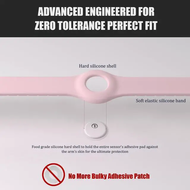 Alt view image 6 of 6 - Glucose Monitor Sensor Cover Armband Compatible for Freestyle CGM Libre 3| Silicone Adjustable Trim to Fit, & Quickly Put-on- Waterproof, Hypoallergenic Baby Pink