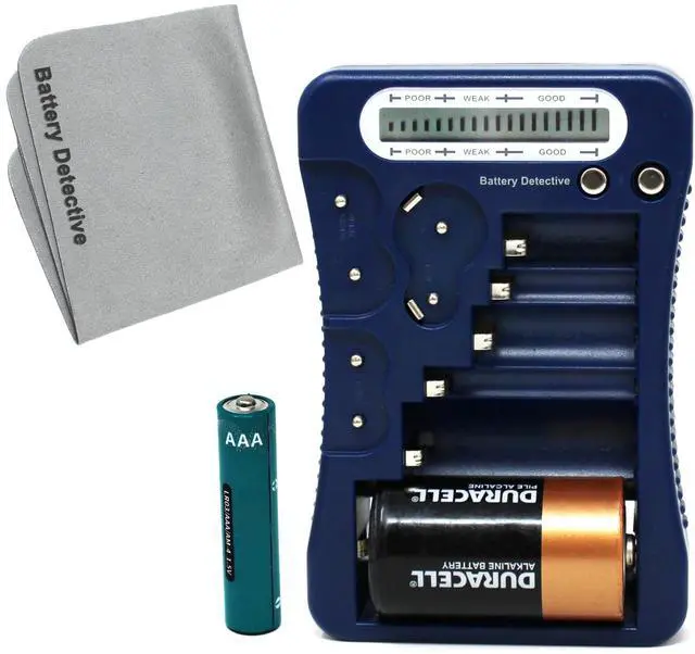Main image of 12 Type Battery Tester with LCD Display, AAA Battery & Cloth, for Household Batteries AA AAA C D 9V CR2032 CR123A N/LR1 CR2 CR-V3 2CR5 CR-P2 1.5V/3V Button Cell Batteries (Blue)