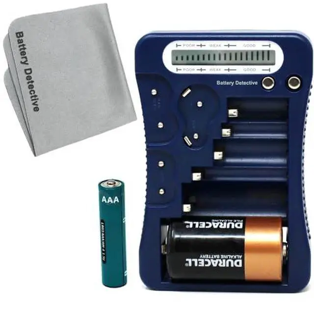 Alt view image 2 of 6 - 12 Type Battery Tester with LCD Display, AAA Battery & Cloth, for Household Batteries AA AAA C D 9V CR2032 CR123A N/LR1 CR2 CR-V3 2CR5 CR-P2 1.5V/3V Button Cell Batteries (Blue)