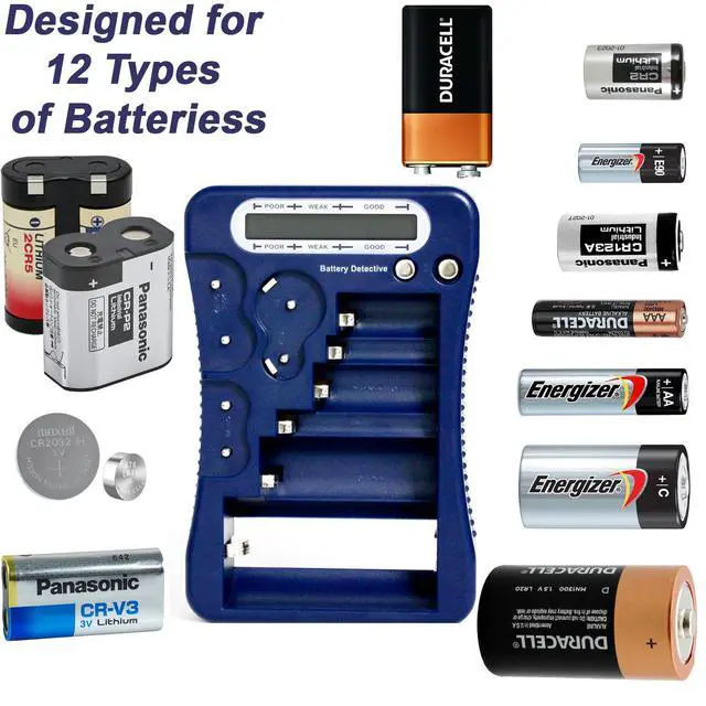 Alt view image 5 of 6 - 12 Type Battery Tester with LCD Display, AAA Battery & Cloth, for Household Batteries AA AAA C D 9V CR2032 CR123A N/LR1 CR2 CR-V3 2CR5 CR-P2 1.5V/3V Button Cell Batteries (Blue)