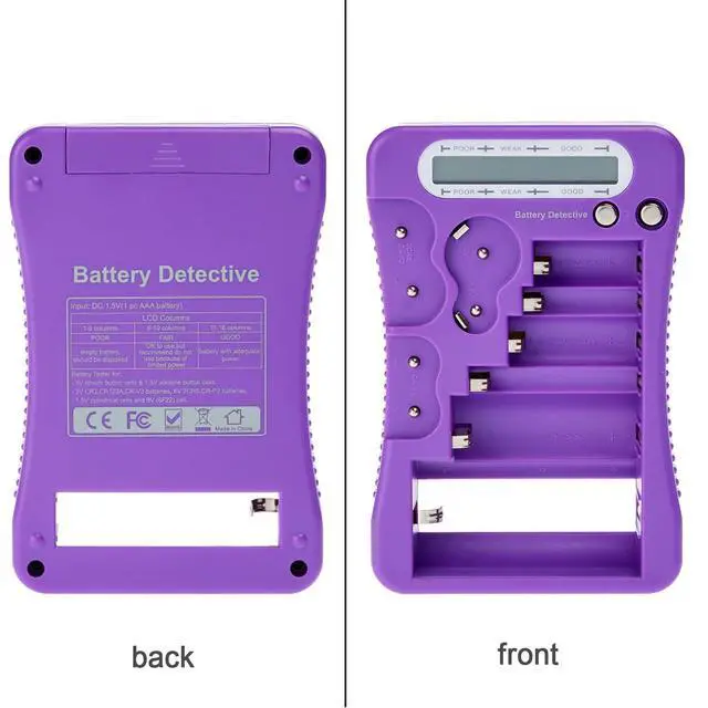 Alt view image 3 of 6 - 12 Type Battery Tester with LCD Display, AAA Battery & Cloth, for Household Batteries AA AAA C D 9V CR2032 CR123A N/LR1 CR2 CR-V3 2CR5 CR-P2 1.5V/3V Button Cell Batteries (Purple)