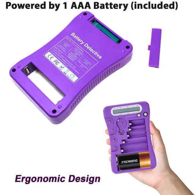 Alt view image 6 of 6 - 12 Type Battery Tester with LCD Display, AAA Battery & Cloth, for Household Batteries AA AAA C D 9V CR2032 CR123A N/LR1 CR2 CR-V3 2CR5 CR-P2 1.5V/3V Button Cell Batteries (Purple)