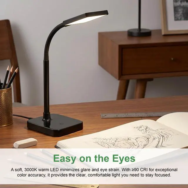Alt view image 4 of 5 - 11.9 in. Black Integrated LED Slim Desk Lamp with USB Charging Port and Adjustable Lamp Head
