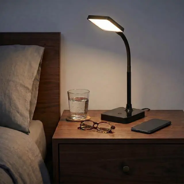 Alt view image 5 of 5 - 11.9 in. Black Integrated LED Slim Desk Lamp with USB Charging Port and Adjustable Lamp Head