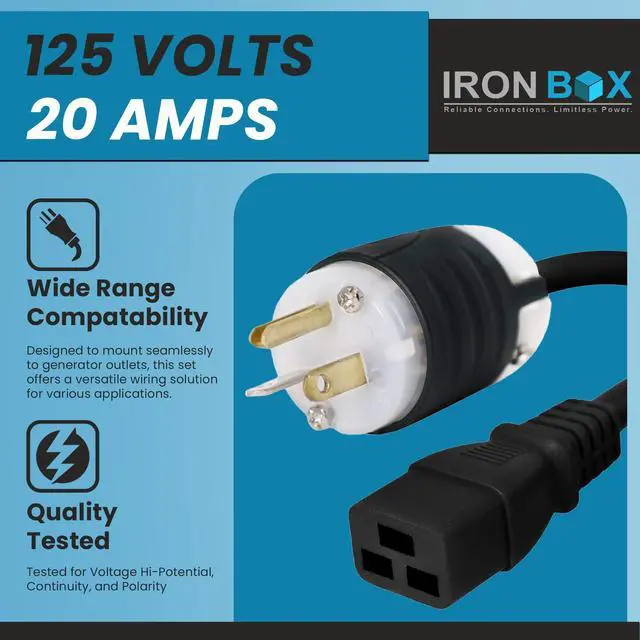 Alt view image 3 of 6 - IronBox Electric 5-20P to C19 Power Cords - 20A, 125V, 12/3 SJT - UL Listed Extension Cable Adapter - Power Supply Cables - Heavy Duty Plug and Cord for Computer, PDU, Data Centers & More (3ft, Build)