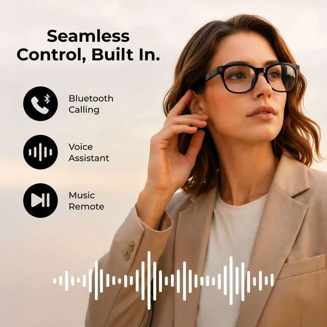 Alt view image 5 of 6 - Aura Pro AI Smart Glasses with 1080p Camera, Bluetooth Audio Sunglasses, Open-Ear Speakers, AI Translation, Object Recognition, Blue Light & UV Protection, 7-Hour Battery