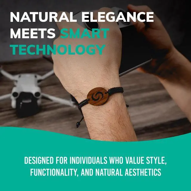 Alt view image 3 of 6 - Digital Business Card Bracelet with Tap to Share Info for iOS & Android | Instant App-Free Sharing, Lightweight Smart Band, Woven, Wooden Bracelet