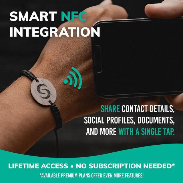 Alt view image 5 of 6 - Digital Business Card Bracelet with Tap to Share Info for iOS & Android | Instant App-Free Sharing, Lightweight Smart Band, Woven, Wooden Bracelet
