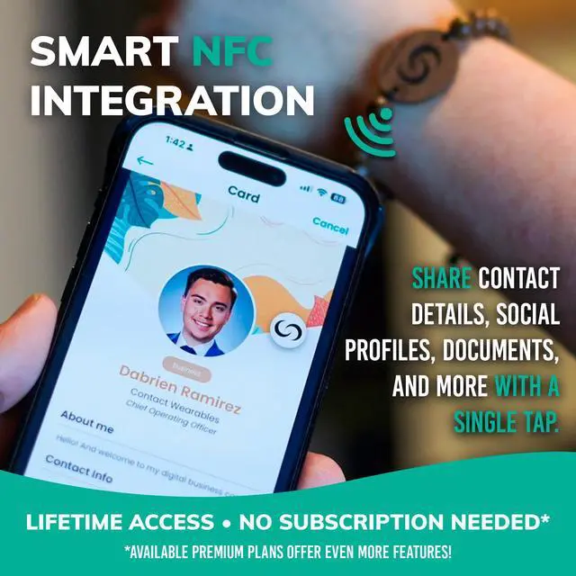 Alt view image 5 of 6 - Digital Business Card Bracelet with Tap to Share Info for iOS & Android | Instant App-Free Sharing, Lightweight Smart Band, Beaded, Wooden Bracelet