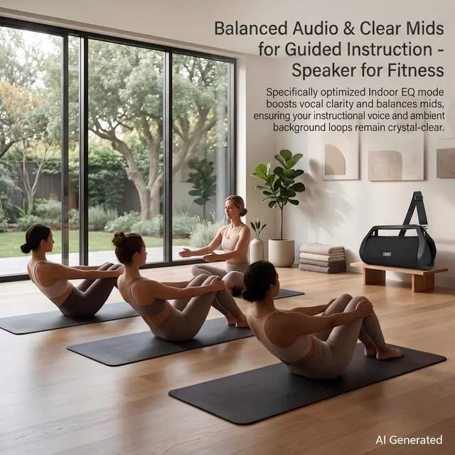 Alt view image 2 of 6 - 80W Loud Boombox Outdoor Speaker, IP66 Waterproof & Dustproof | Bluetooth/AUX/USB/Mic Inputs, Punchy Bass, Strap & Handle, No Lights, for Yoga Instructors, Meditation, Pilates, Fitness