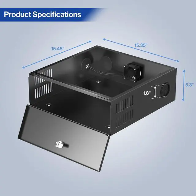 Alt view image 3 of 6 - Heavy Duty DVR Lock Box, Security Lockbox NVR, 15.5 x 15.5 x 5.5 | Heavy Duty 18 Gauge Steel Security Enclosure with AC Fan Removable Lid, Storage Locker for DVR Equipment Camera Enclosure