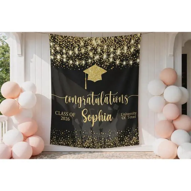 Alt view image 4 of 6 - Graduation Party Photo Backdrop 2026 with Custom Name, Elegant Class of 2026 Banner, Personalized Graduation Decoration Linen Fabric Sign