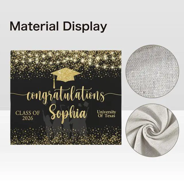 Alt view image 5 of 6 - Graduation Party Photo Backdrop 2026 with Custom Name, Elegant Class of 2026 Banner, Personalized Graduation Decoration Linen Fabric Sign