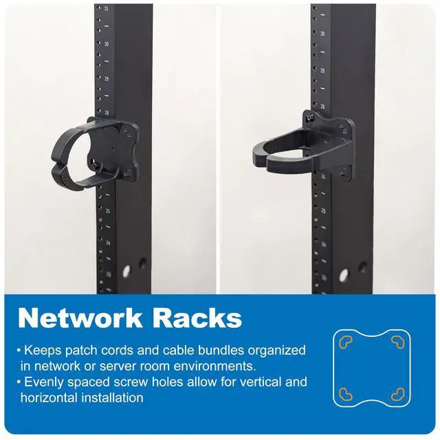Alt view image 6 of 6 - 3 Plastic Cable Management Ring, Vertical/Horizontal, Rack or Wall Mount, Pack of 10 Cable Organizer for Structured Cabling and Network Racks