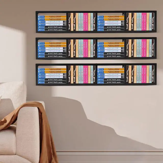Alt view image 3 of 6 - 3Pcs DVD Shelves Wall Mount Media Storage Rack DVD CD Organizer Metal Shelf | 34 Inch Cube Storage Media Shelf and Video Game Organizer, Cube Organizer Shelves Floating Shelves for Wall