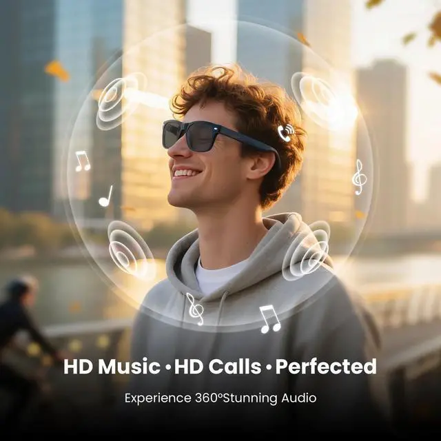 Alt view image 5 of 6 - Auraflux Bluetooth Smart Glasses with Open Ear Speakers, Hands-Free Voice Control, Built-in Microphone, Sunglasses with Polarized UV400 Protection, Lightweight Unisex Design