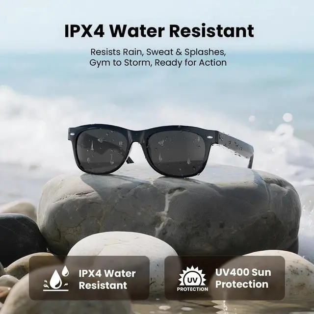 Alt view image 6 of 6 - Auraflux Bluetooth Smart Glasses with Open Ear Speakers, Hands-Free Voice Control, Built-in Microphone, Sunglasses with Polarized UV400 Protection, Lightweight Unisex Design