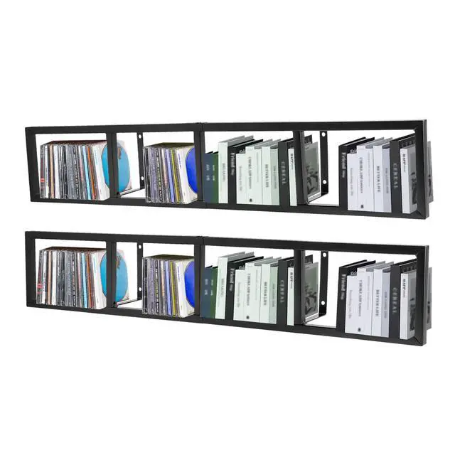 Alt view image 3 of 6 - DVD Shelves Wall Mount Media Storage Rack 2Pcs, 34 Inch CD DVD Organizer | Metal Shelf 34 Inch Cube Storage Media Shelf and Video Game Organizer, Cube Organizer Shelves Floating Shelves for Wall