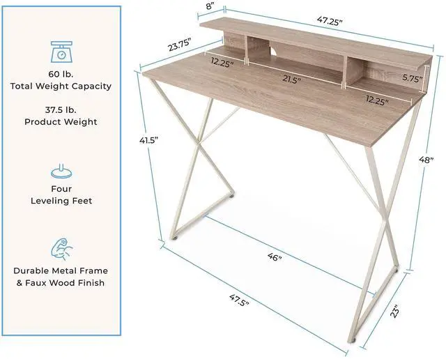 Alt view image 3 of 6 - Joy Desk | Modern Stand Up Workstation with Storage Cubbies | Pretty Standing Desk with Large Desktop | Multifunctional Table for Home & Office (Maple / 48 x 42)