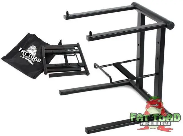 Main image of Folding DJ Laptop Stand (QuickNEST Series) with Sub-Tray Shelf TableTop Rack For Mixer, iPad, Controller, Tablet, Stage Booth or Studio Use