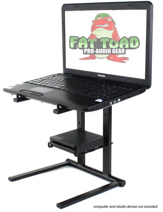 Alt view image 5 of 6 - Folding DJ Laptop Stand (QuickNEST Series) with Sub-Tray Shelf TableTop Rack For Mixer, iPad, Controller, Tablet, Stage Booth or Studio Use