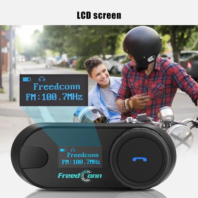 Alt view image 3 of 6 - Motorcycle Bluetooth Headset TCOM SC Helmet Intercom with LCD Display Motorcycle Communication Systems 3 Riders Paring 800M 2 Riders Talking Universal Fitment/Music Sharing/FM/Hard&Soft Mic