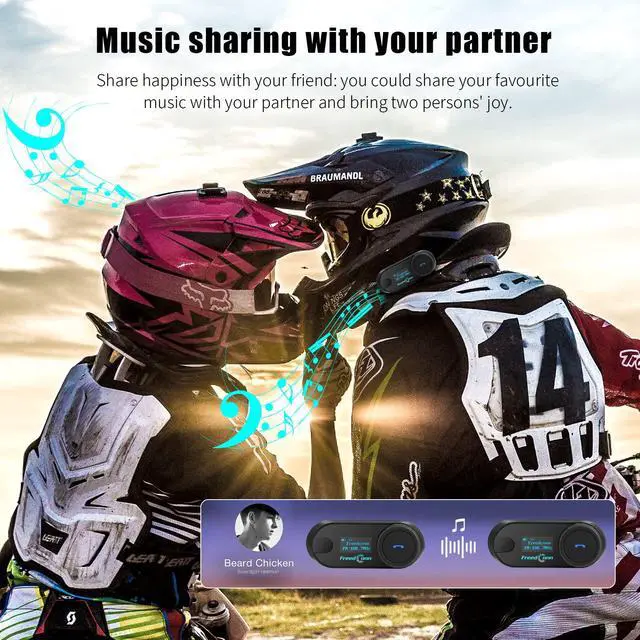 Alt view image 4 of 6 - Motorcycle Bluetooth Headset TCOM SC Helmet Intercom with LCD Display Motorcycle Communication Systems 3 Riders Paring 800M 2 Riders Talking Universal Fitment/Music Sharing/FM/Hard&Soft Mic