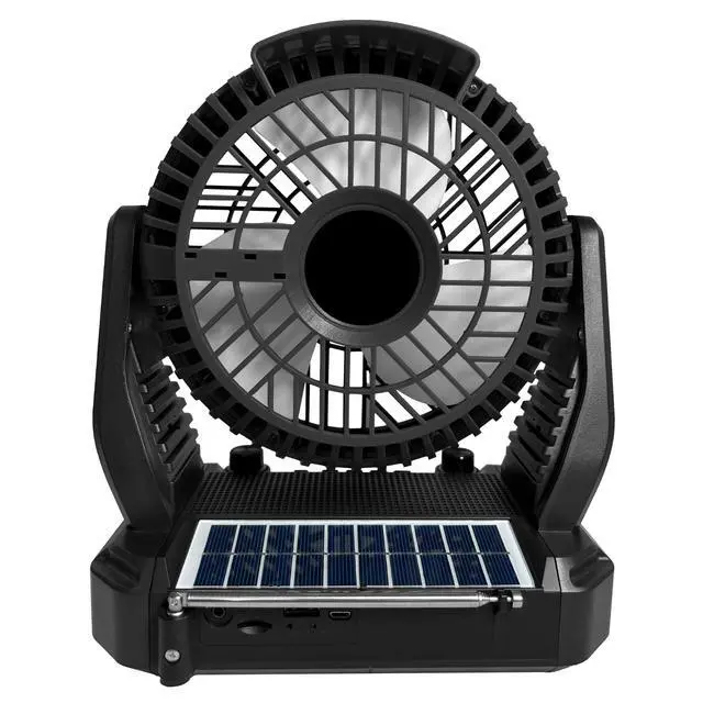 Alt view image 2 of 6 - SC-1076ERF Solar Powered Portable Fan with 6-Inch Fan Diameter, Adjustable 3 Wind Speed, Foldable Hanger Hook, LED Flashlight, Bluetooth, FM Radio, AUXUSB/mSD Inputs
