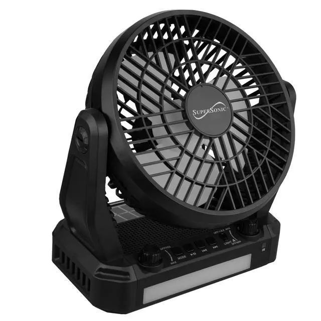 Alt view image 4 of 6 - SC-1076ERF Solar Powered Portable Fan with 6-Inch Fan Diameter, Adjustable 3 Wind Speed, Foldable Hanger Hook, LED Flashlight, Bluetooth, FM Radio, AUXUSB/mSD Inputs