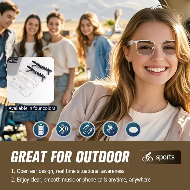 Alt view image 4 of 6 - Bluetooth Smart Glasses for Men Women Photochromic Sunglasses Smart AI Music Glass with Speakers for iPhone Android