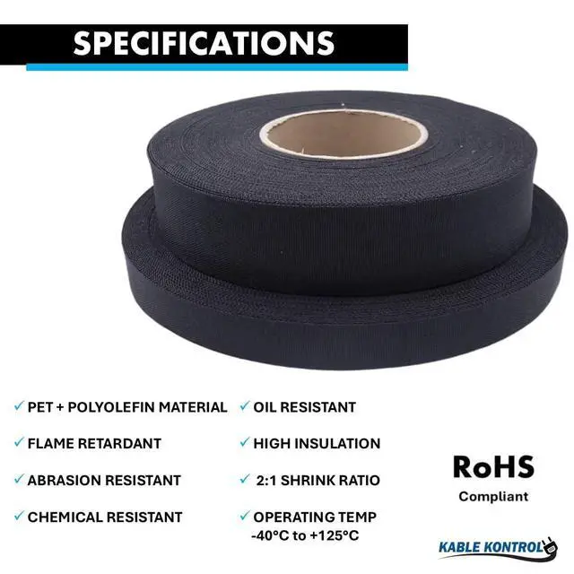 Alt view image 2 of 6 - Fabric Heat Shrink Braided Sleeving 3/4 Inch - 25' Ft Long, PET & Polyolefin Heavy Duty Cable Sleeving Sheath - 2:1 Industrial Wiring Harness for Electrical Wire Insulation - Black
