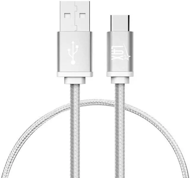 Main image of Gadgets 6ft Silver USB C to USB A Nylon Braided Charging & Data Transfer Cable Compatible with Samsung Gay, Apple MacBook & More