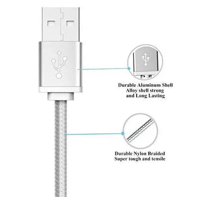 Alt view image 2 of 4 - Gadgets 6ft Silver USB C to USB A Nylon Braided Charging & Data Transfer Cable Compatible with Samsung Gay, Apple MacBook & More