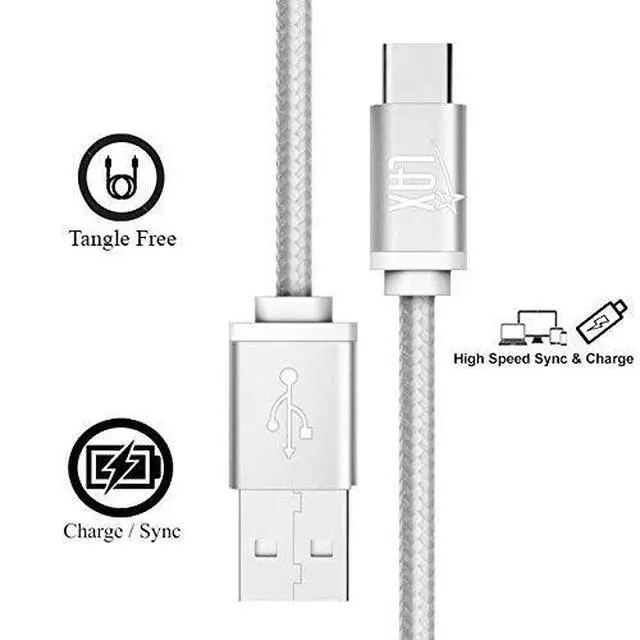Alt view image 4 of 4 - Gadgets 6ft Silver USB C to USB A Nylon Braided Charging & Data Transfer Cable Compatible with Samsung Gay, Apple MacBook & More
