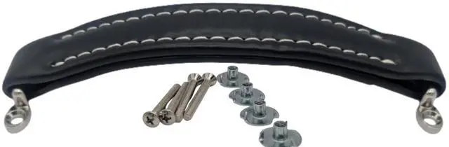 Main image of Black Leather Style Amp Handle (Black w/White Stiching + Hardware) RH-0586-BW