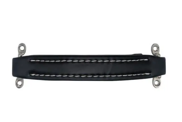 Alt view image 3 of 5 - Black Leather Style Amp Handle (Black w/White Stiching + Hardware) RH-0586-BW