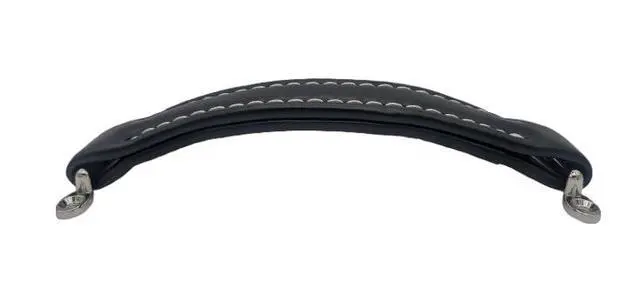 Alt view image 4 of 5 - Black Leather Style Amp Handle (Black w/White Stiching + Hardware) RH-0586-BW