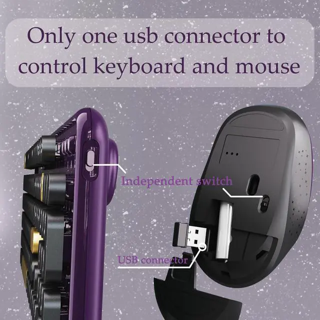 Alt view image 3 of 5 - Keyboard and Mouse Wireless Black Purple