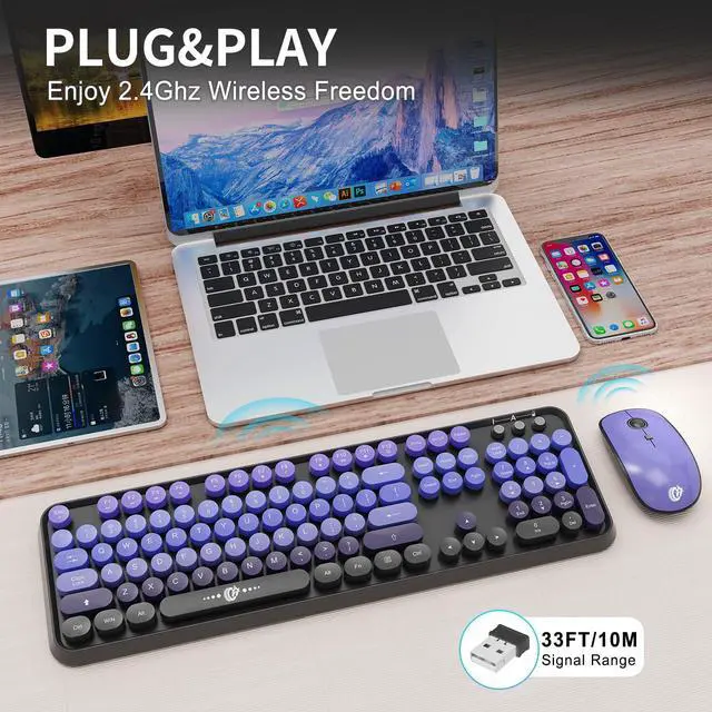 Alt view image 2 of 7 - Purple Wireless Keyboard and Mouse Combo, Bubble Round Keys,for PC Laptop