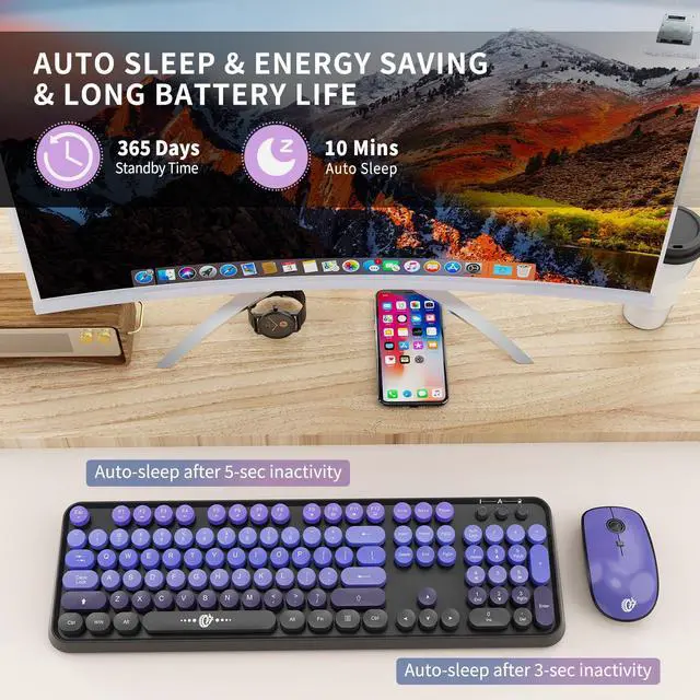 Alt view image 6 of 7 - Purple Wireless Keyboard and Mouse Combo, Bubble Round Keys,for PC Laptop