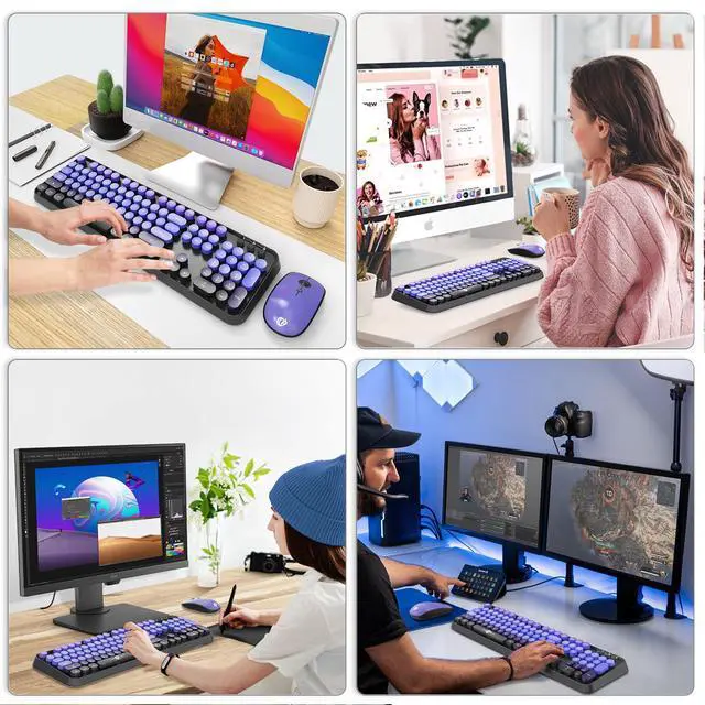 Alt view image 7 of 7 - Purple Wireless Keyboard and Mouse Combo, Bubble Round Keys,for PC Laptop