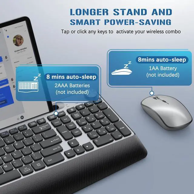 Alt view image 4 of 7 - Wireless Keyboard and Mouse, Ergonomic Wireless Keyboard with Wrist Rest and Phone Holder, Quiet Computer Mouse for Mac PC Laptop-Black Grey