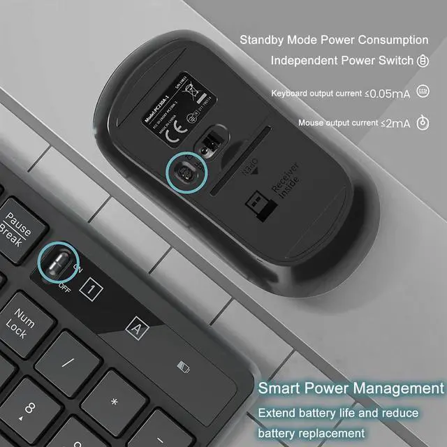 Alt view image 3 of 7 - Wireless Keyboard and Mouse Combo for Office, Full-Size Low-Profile Keyboard with 2.4GHz USB Receiver for PC